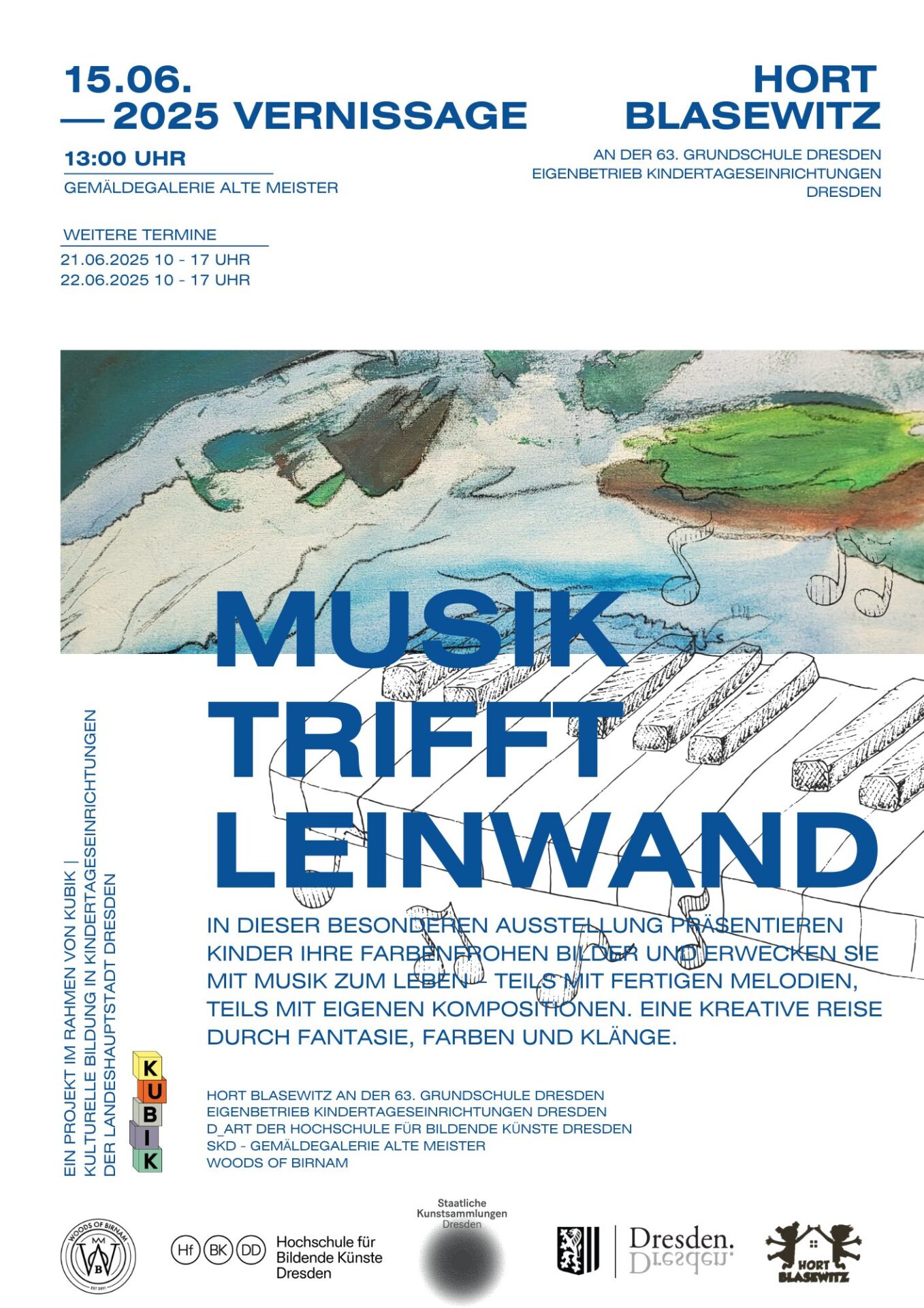 Plakat für Musik trifft Leinwand in Blau gehalten